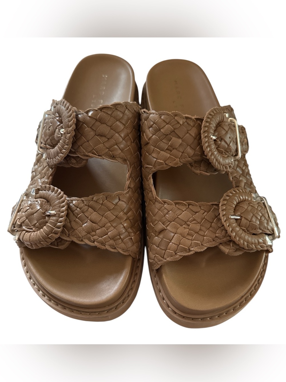 Marc Fisher Auggie Woven Leather Footbed Sandals Platform Flatform Tan Women’s 8
